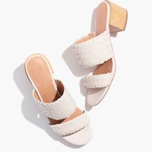Madewell Kiera‎ Mule Woven Leather Block Heel Sandals Pale Oyster Size 10